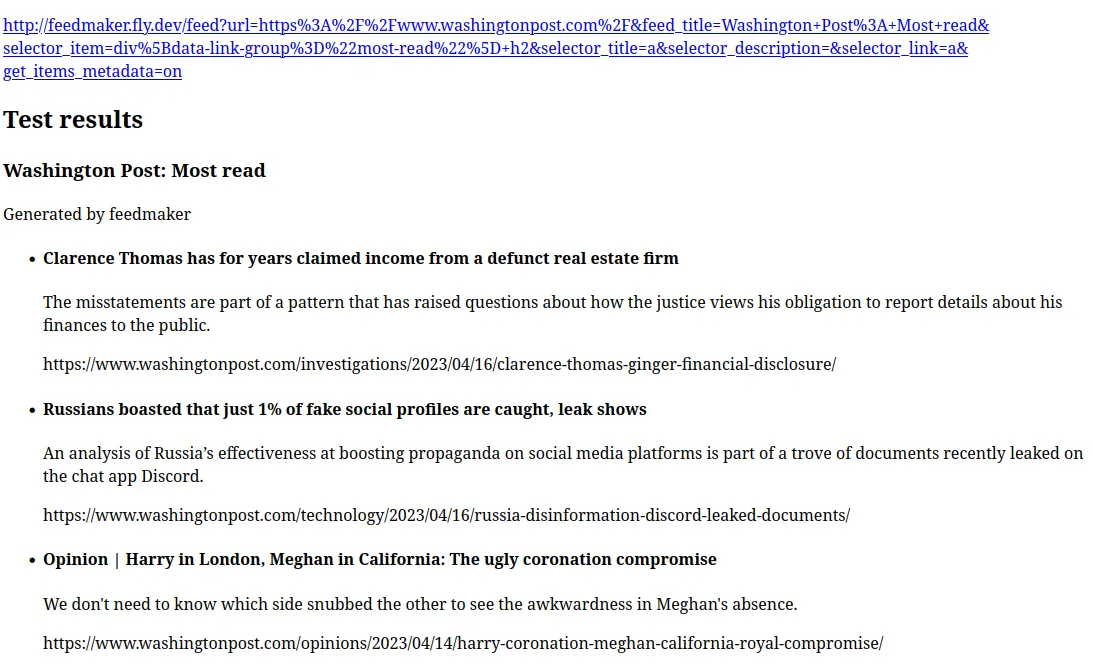 Screenshot of my new RSS feed